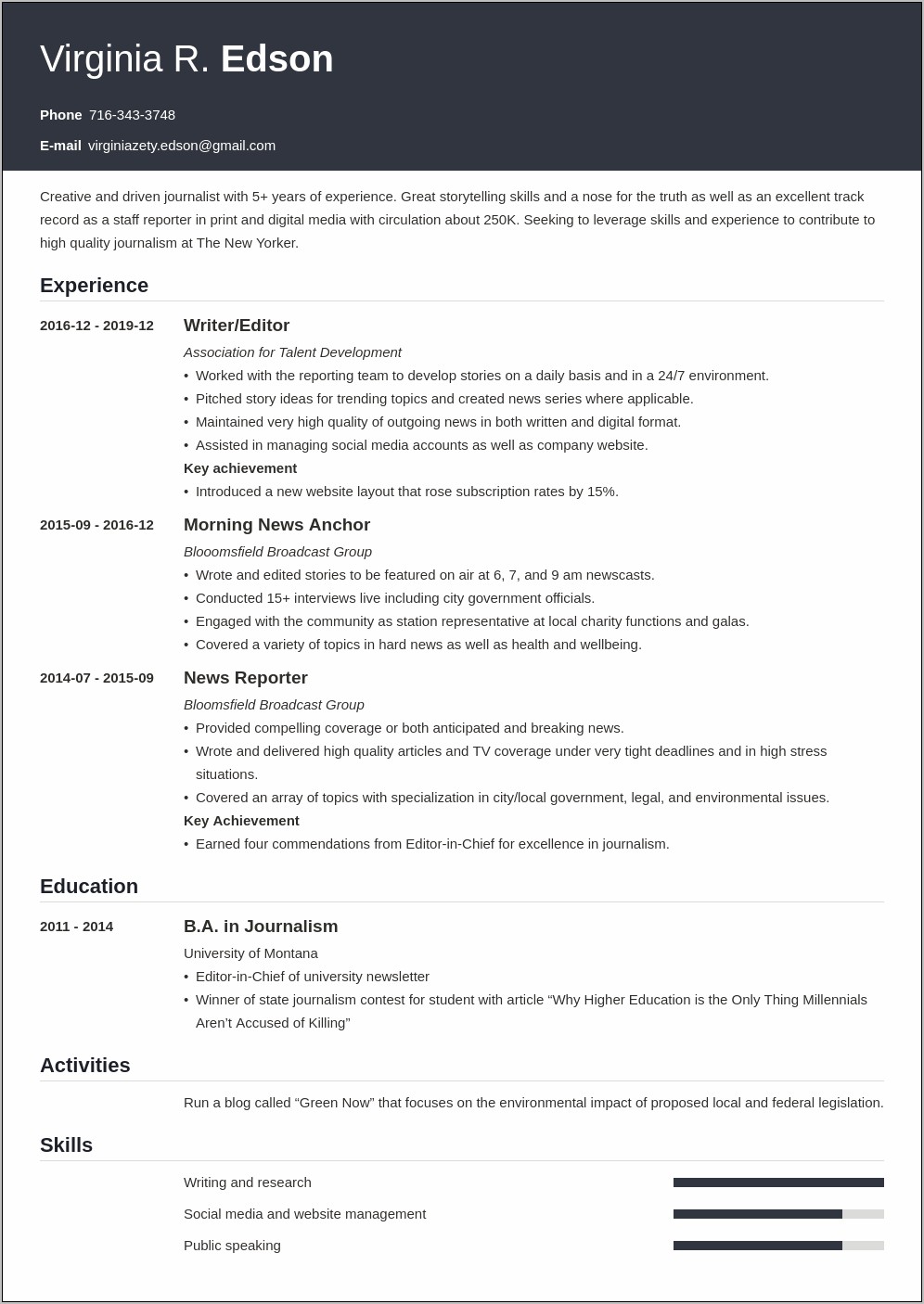 Entry Level Media Resume Samples