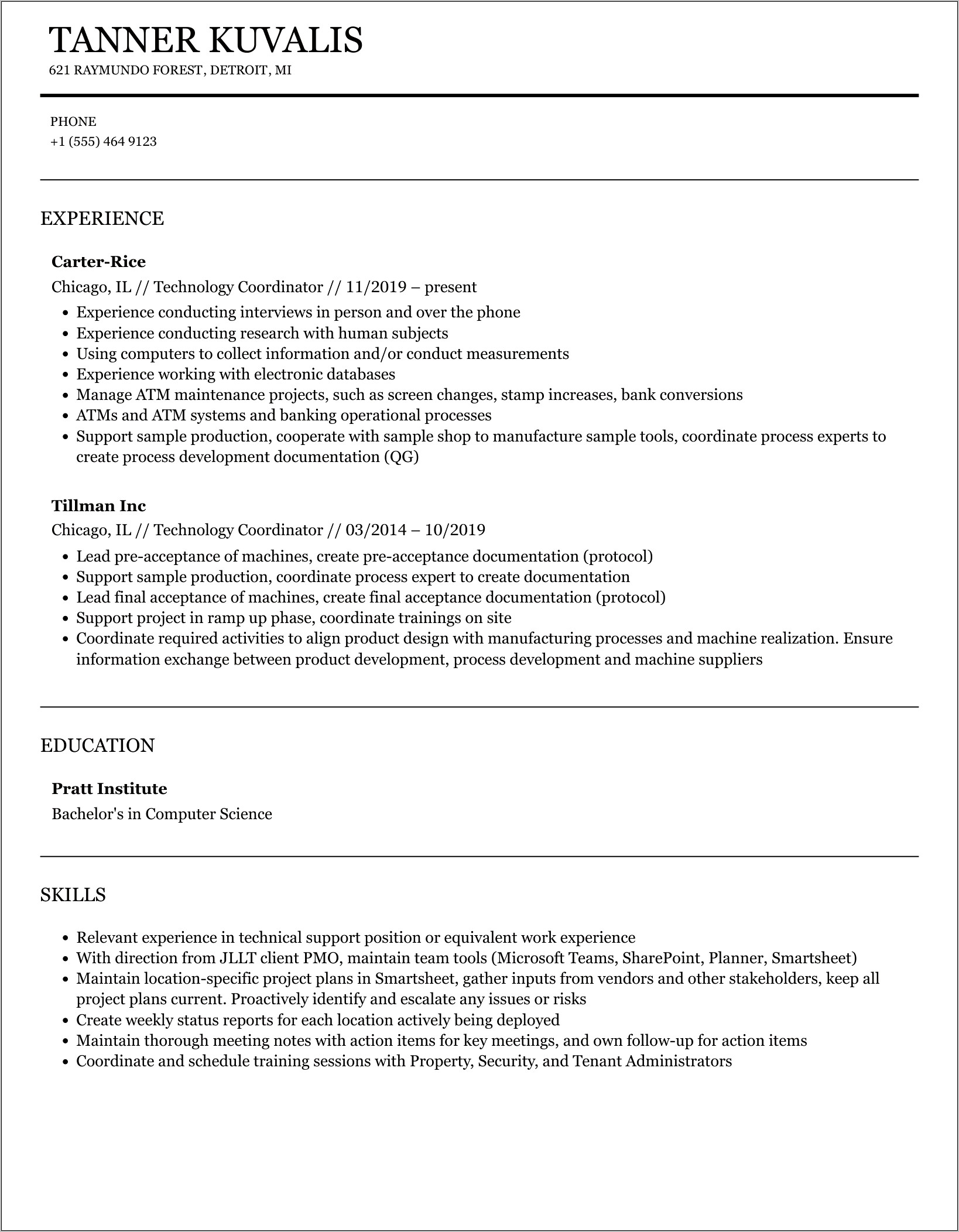 Example Information Technology Coordinator Resume