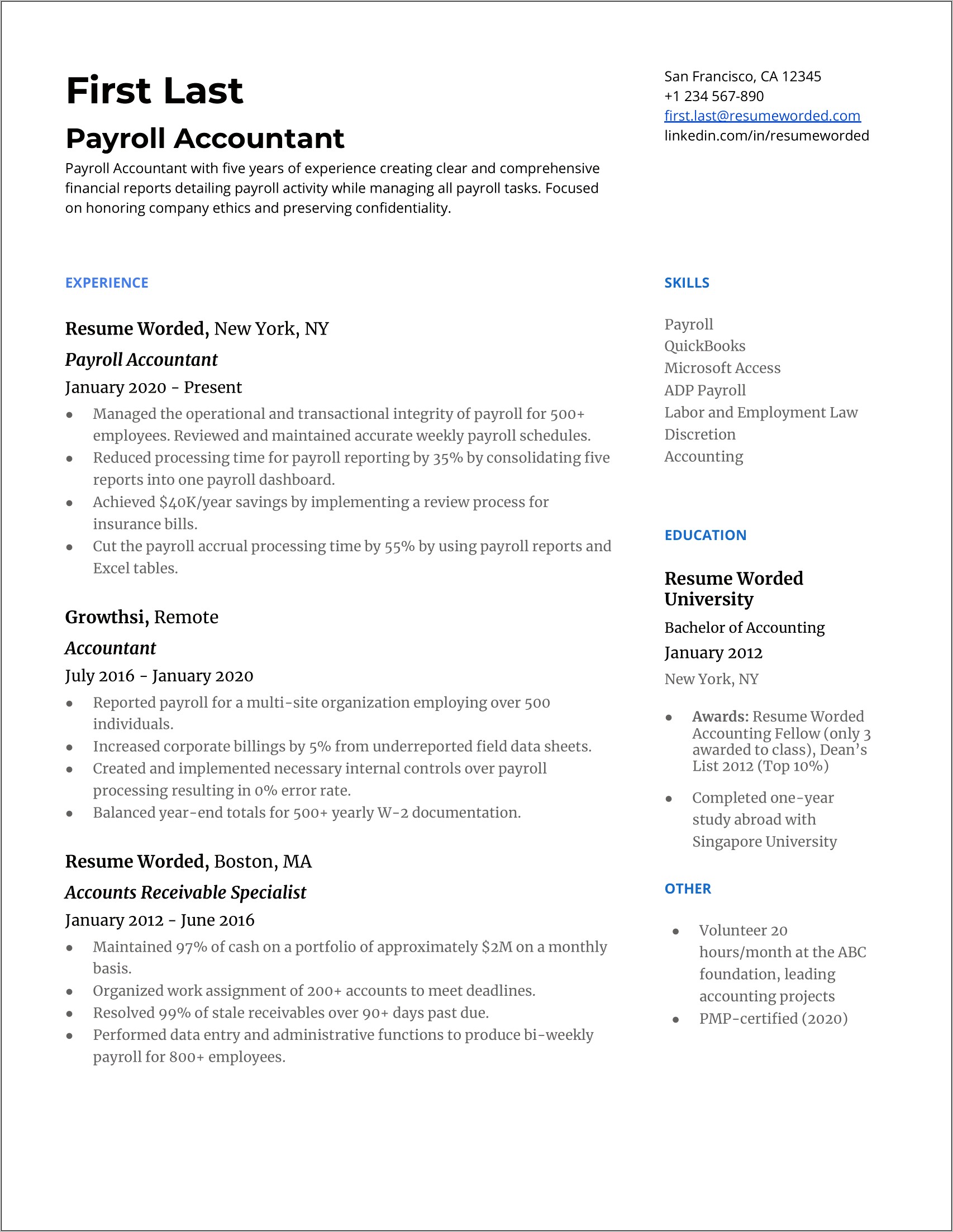 Example Resume Qualifications For Quickbooks