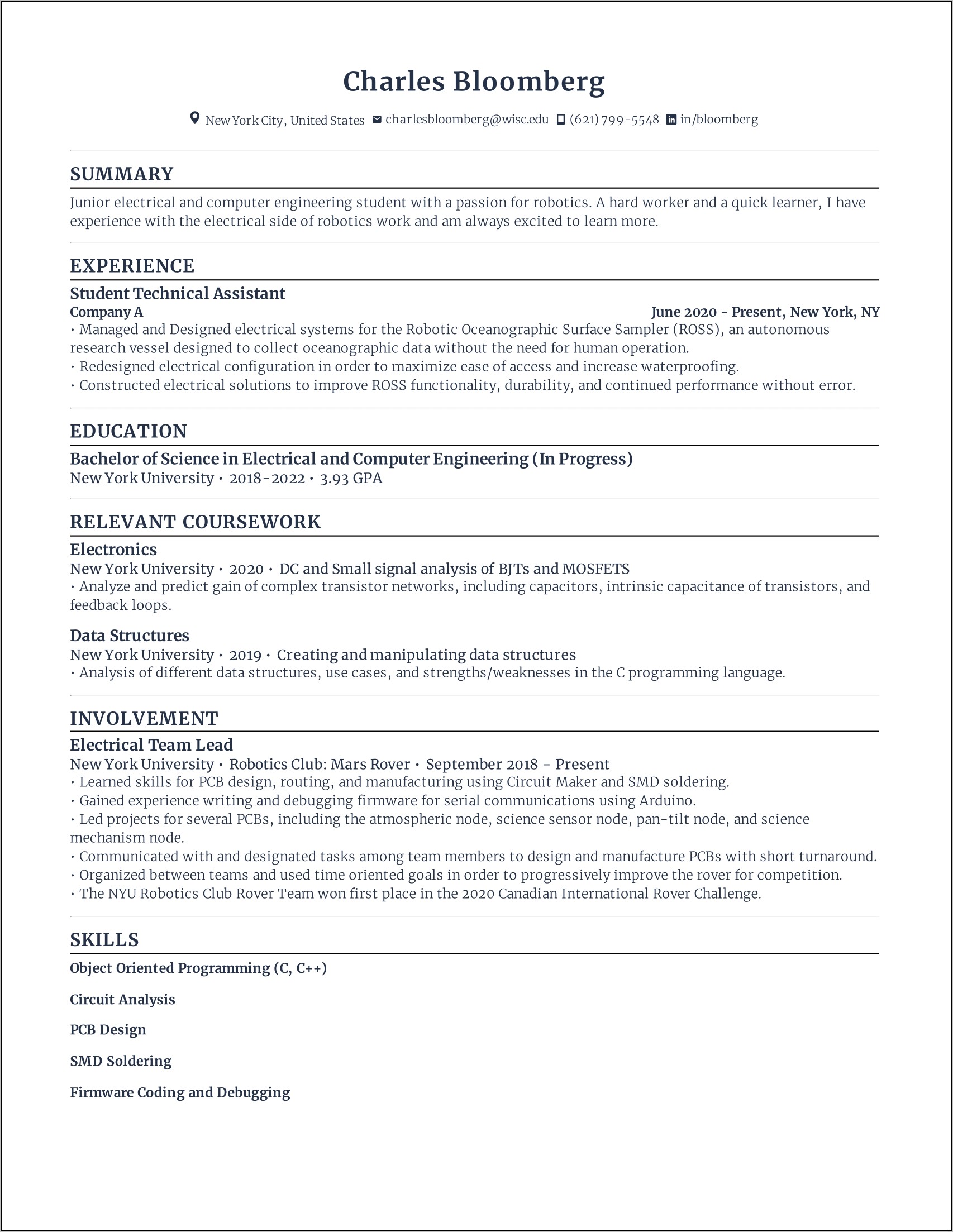 Example Skills For Student Resume