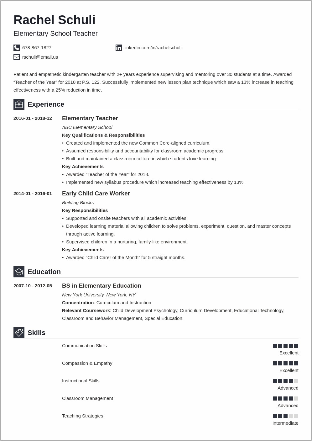 Examples Of Elementary Ed Resumes