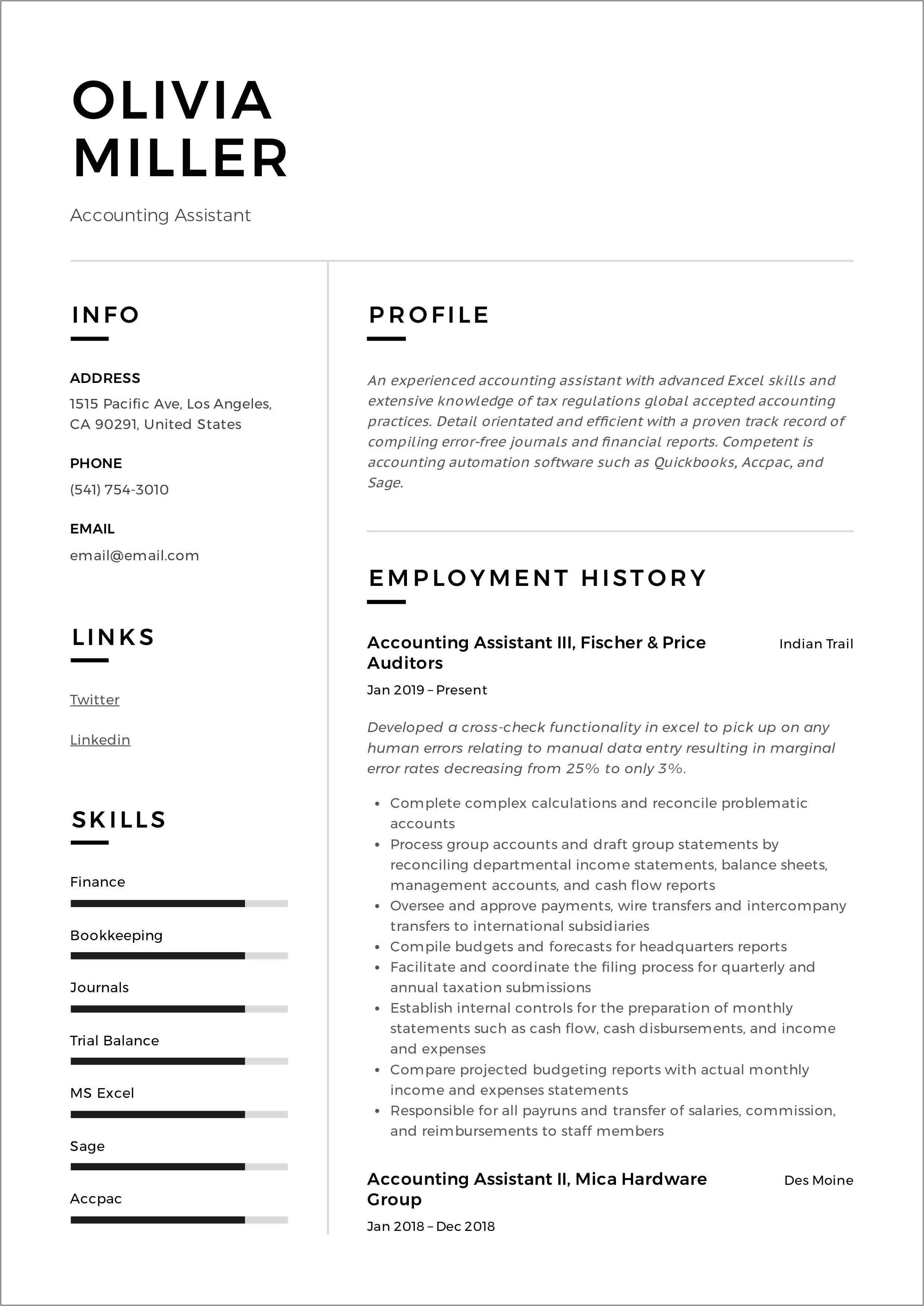 Excel Skills In Resume Examples