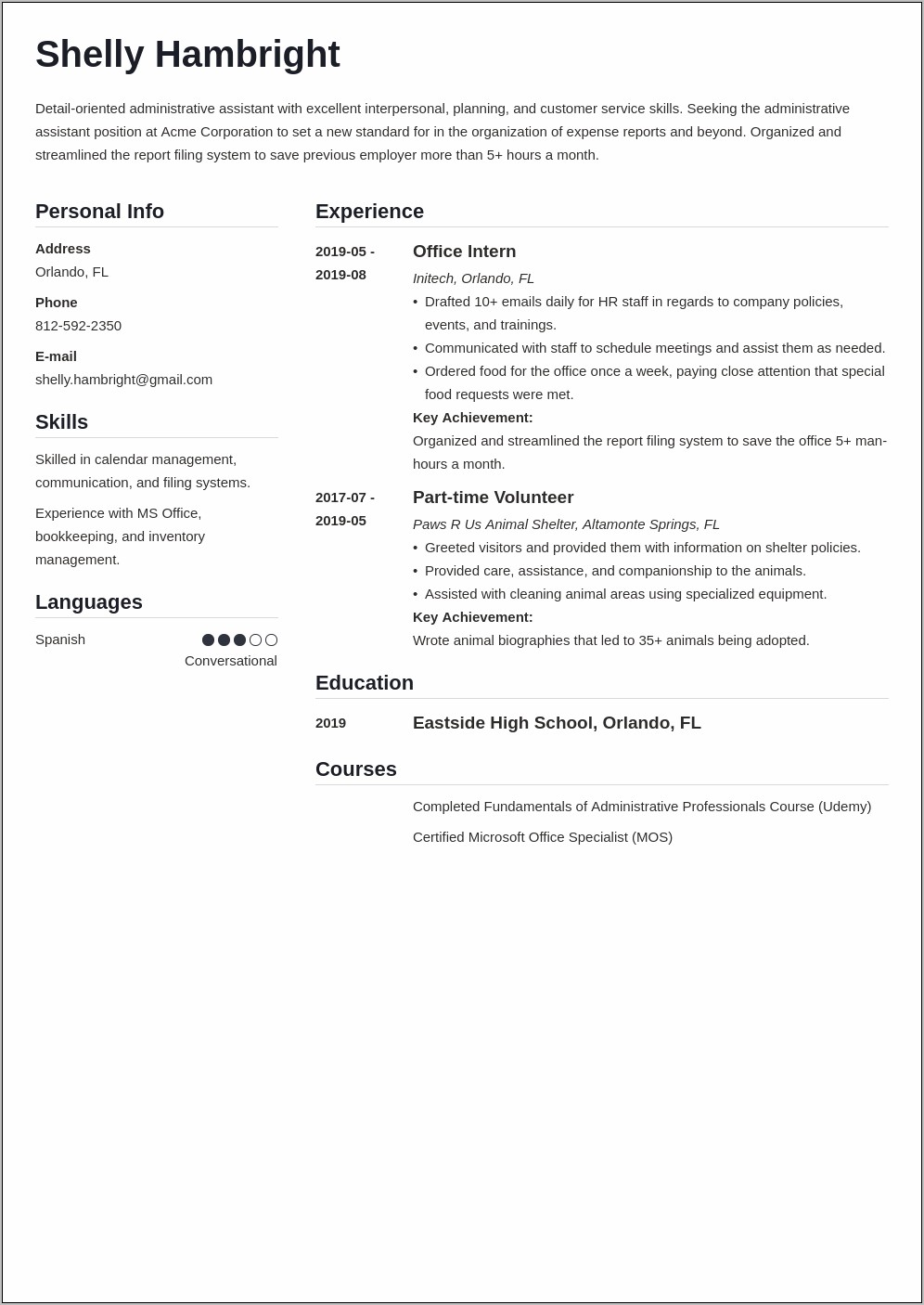 Executive Assistant Skills Resume Sample