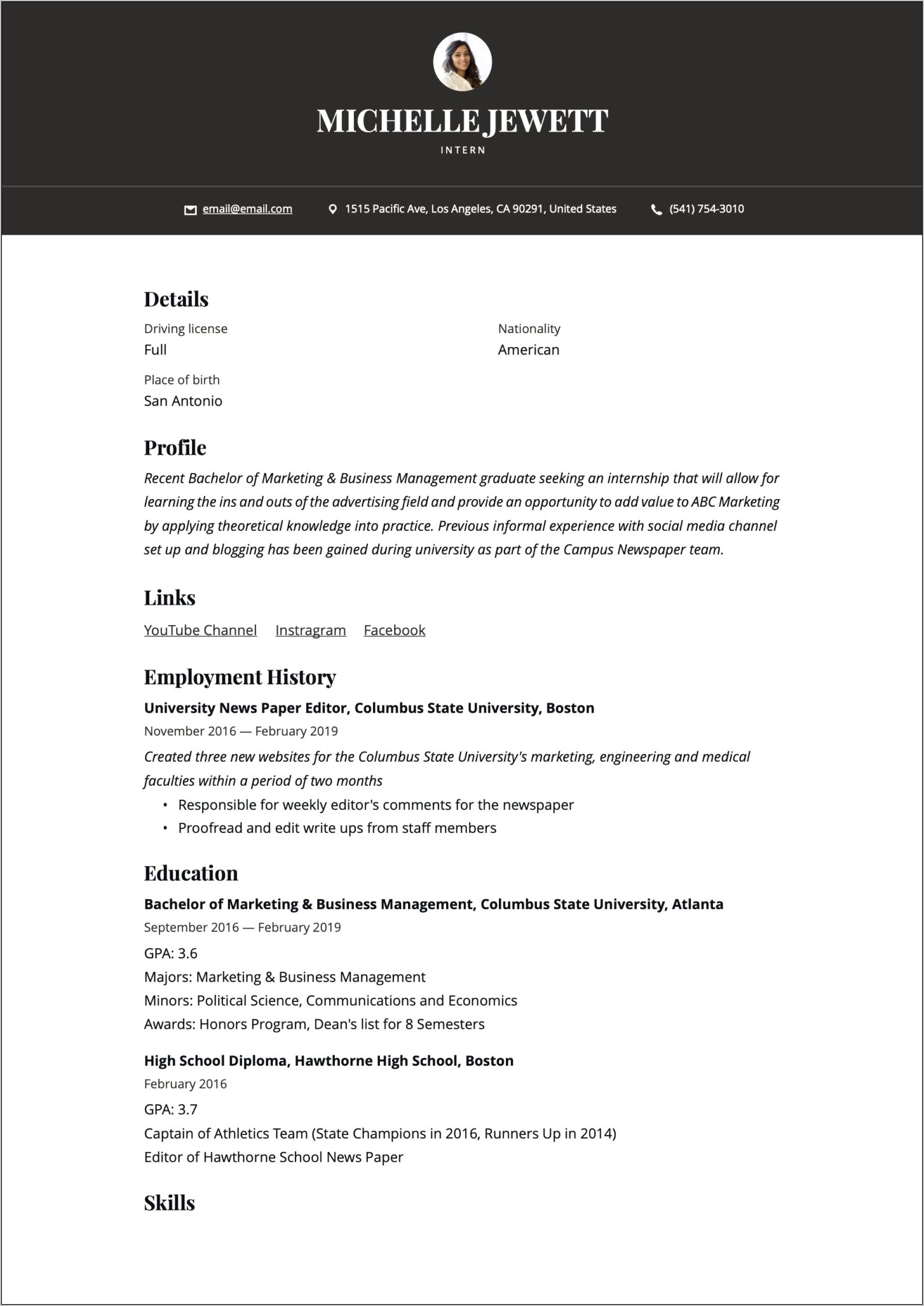 Fashion Design Internship Resume Examples