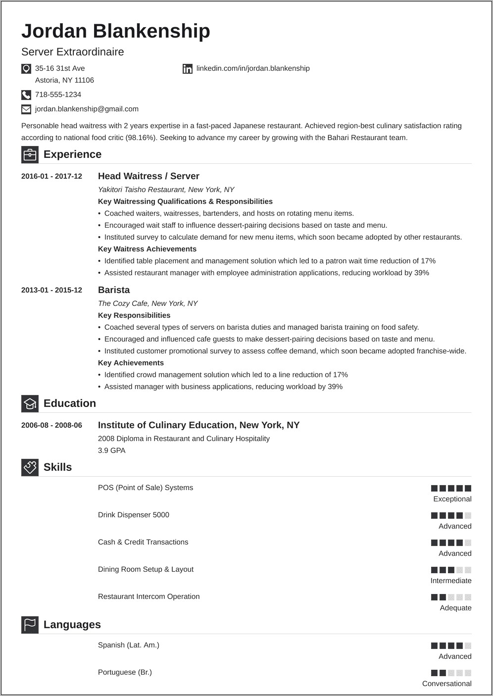 Fast Food Resume Objectives Sample