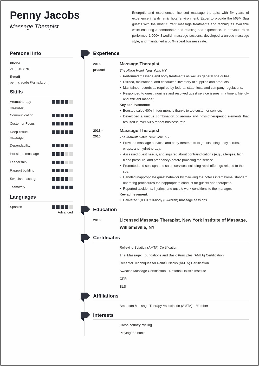 Free Massage Therapy Resume Template