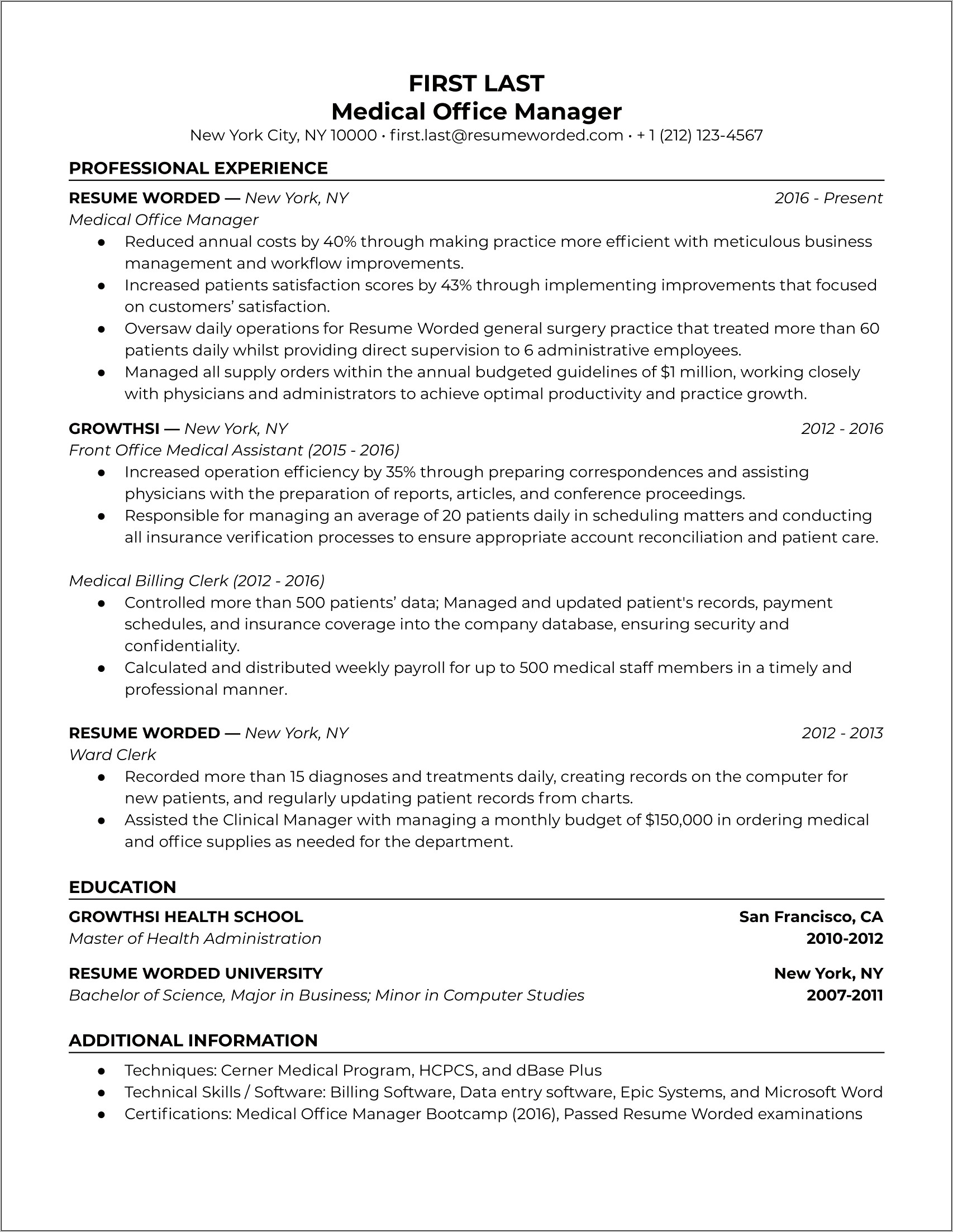 Front Office Manager Resume Skills