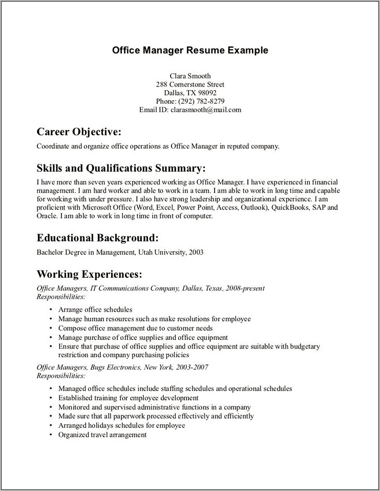 Front Office Objective Resume Examples