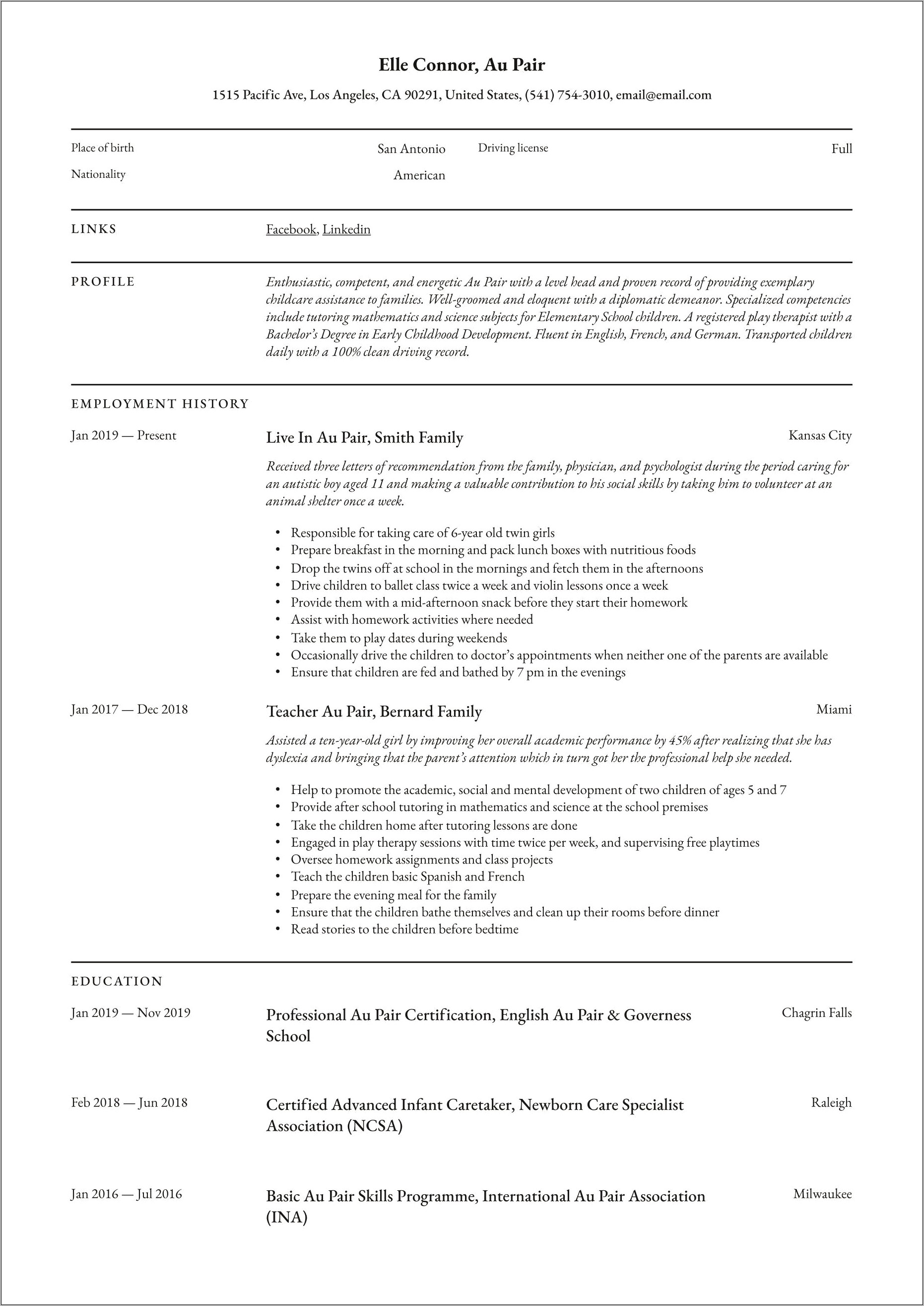 Good Examples Of Resumes Australia