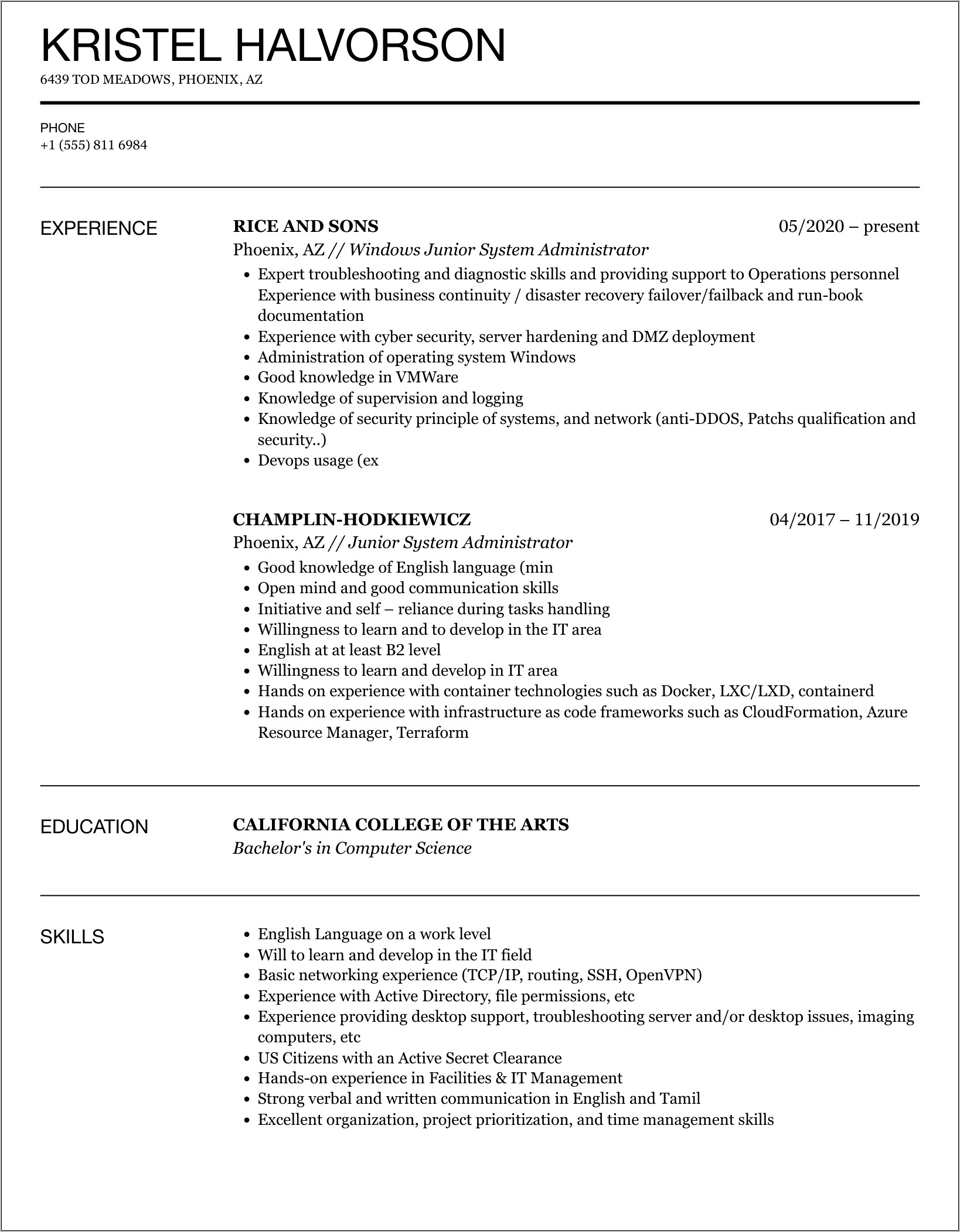 Good System Administratir Resume Objectives