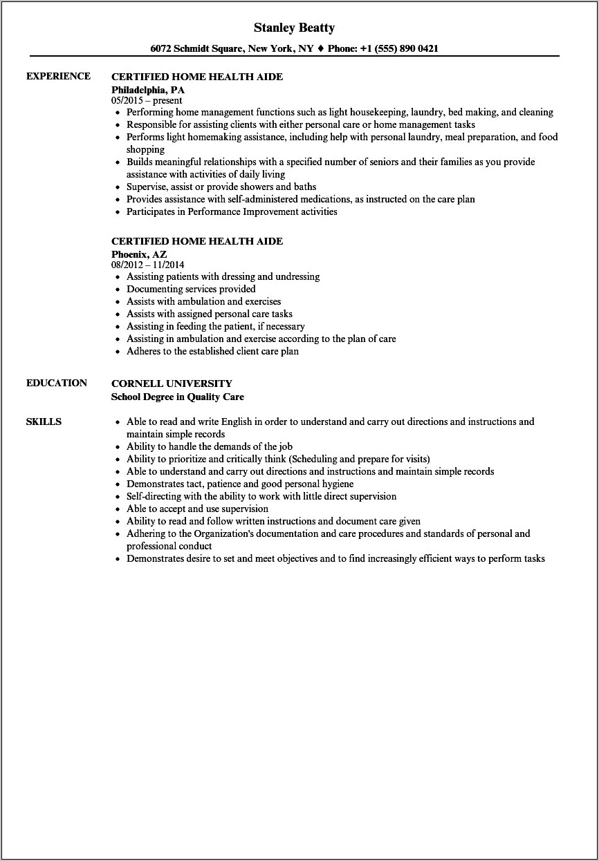 Hha Job Description For Resume