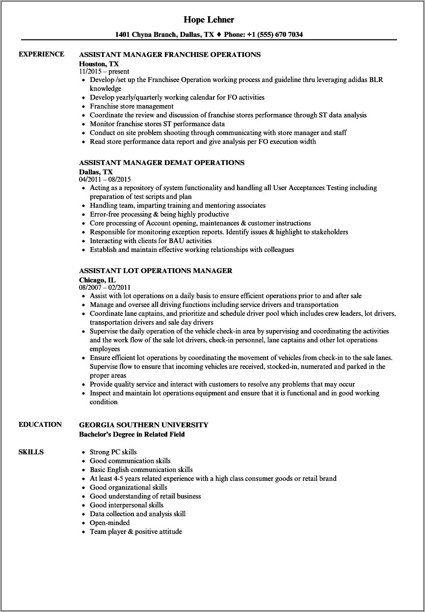 Higher Ed Operations Manager Resume