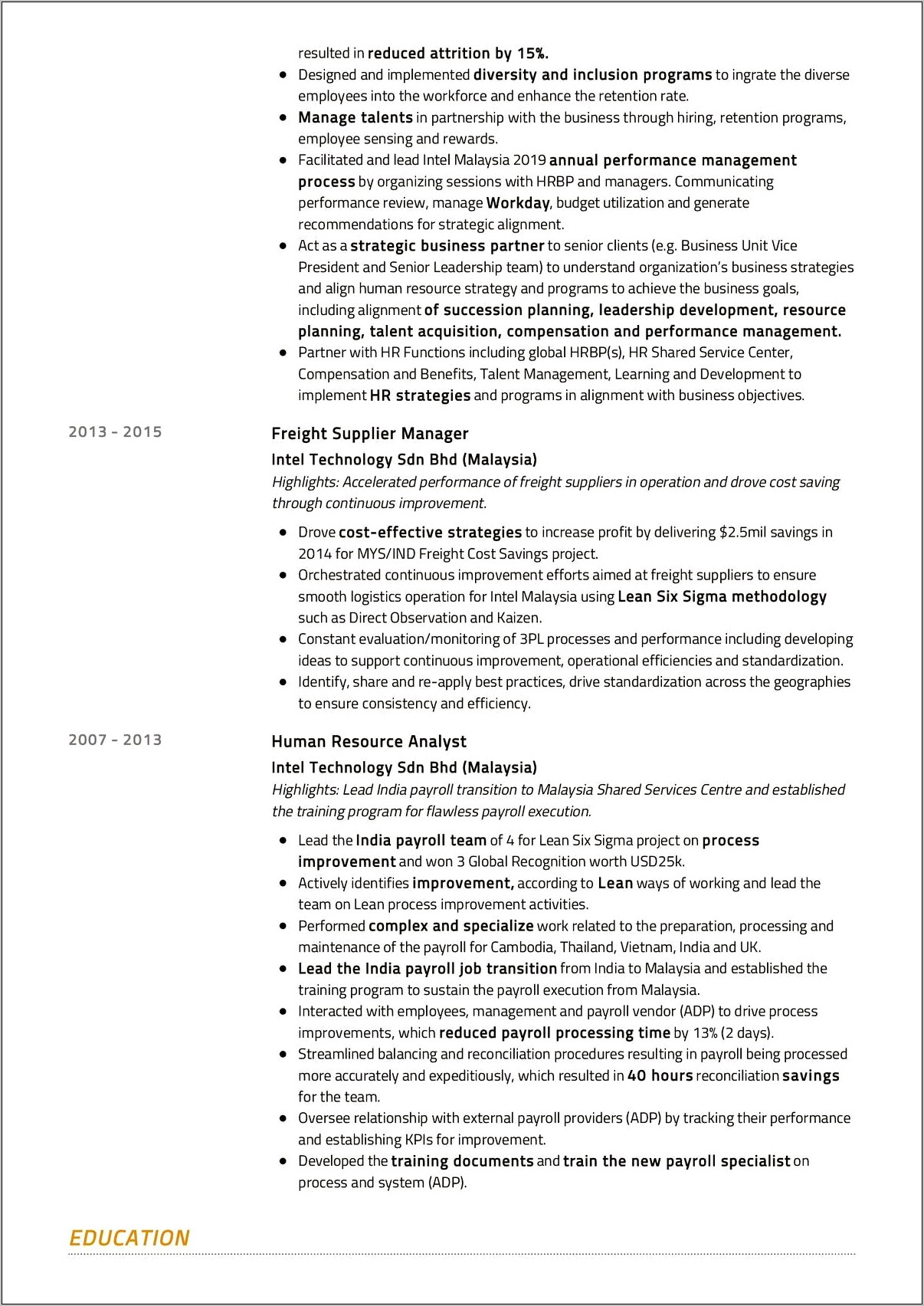 Hr Business Analyst Sample Resume