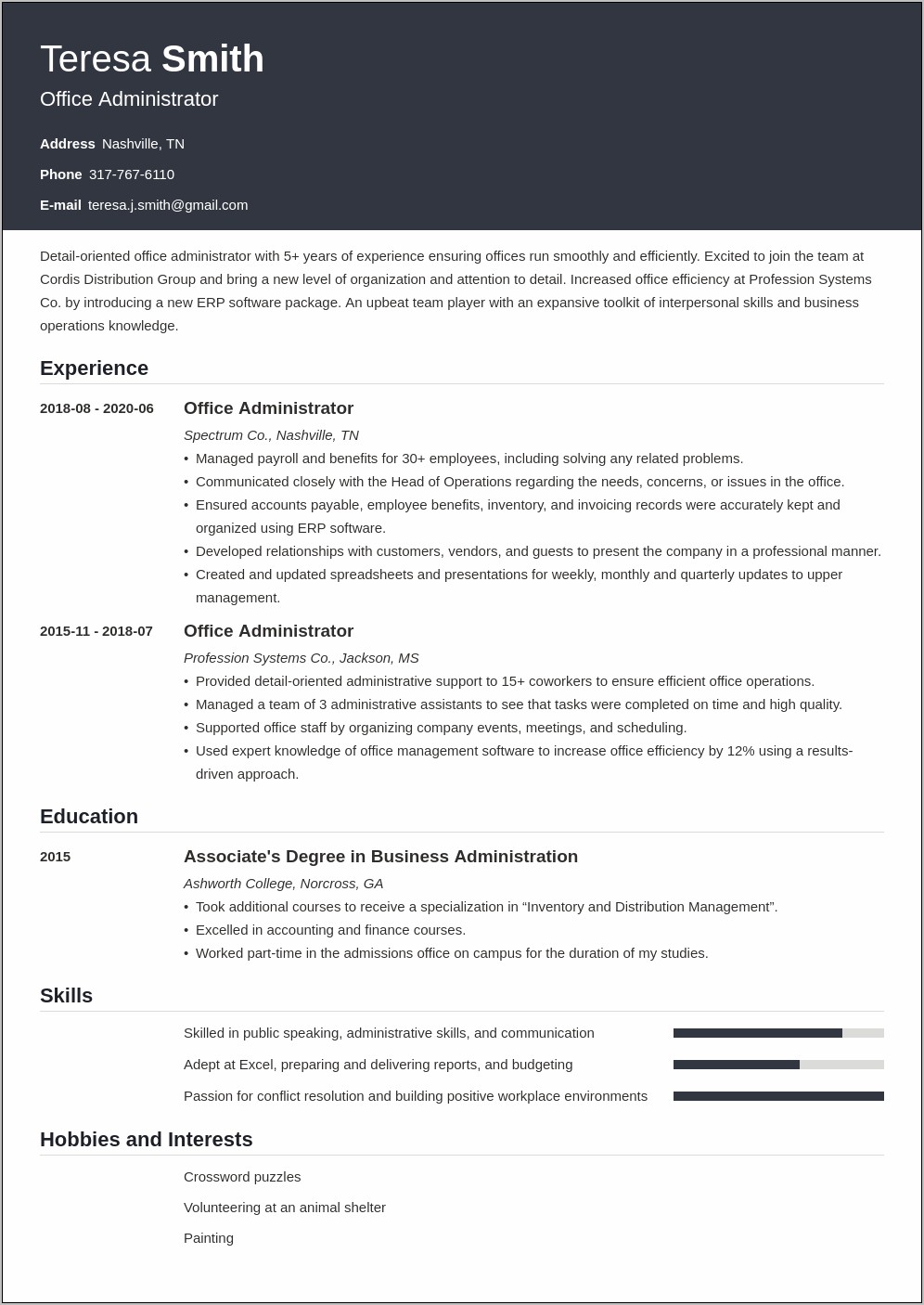 Ideal Resume For Administrative Manager