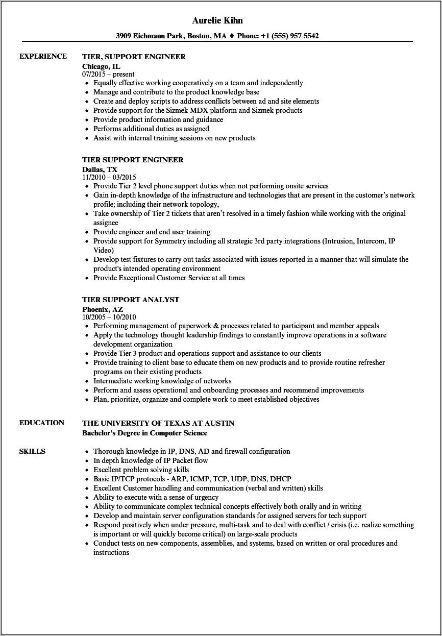 It Tier 1 Resume Sample