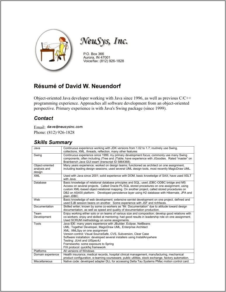 Java Object Oriented Development Resume