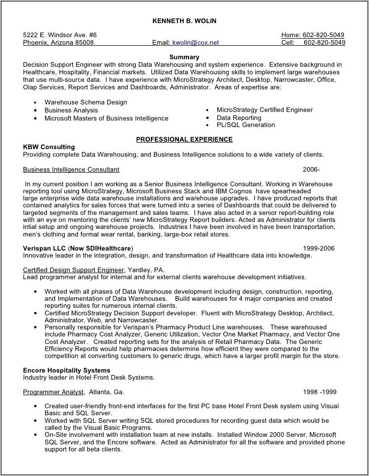 Microstrategy Business Analyst Sample Resume