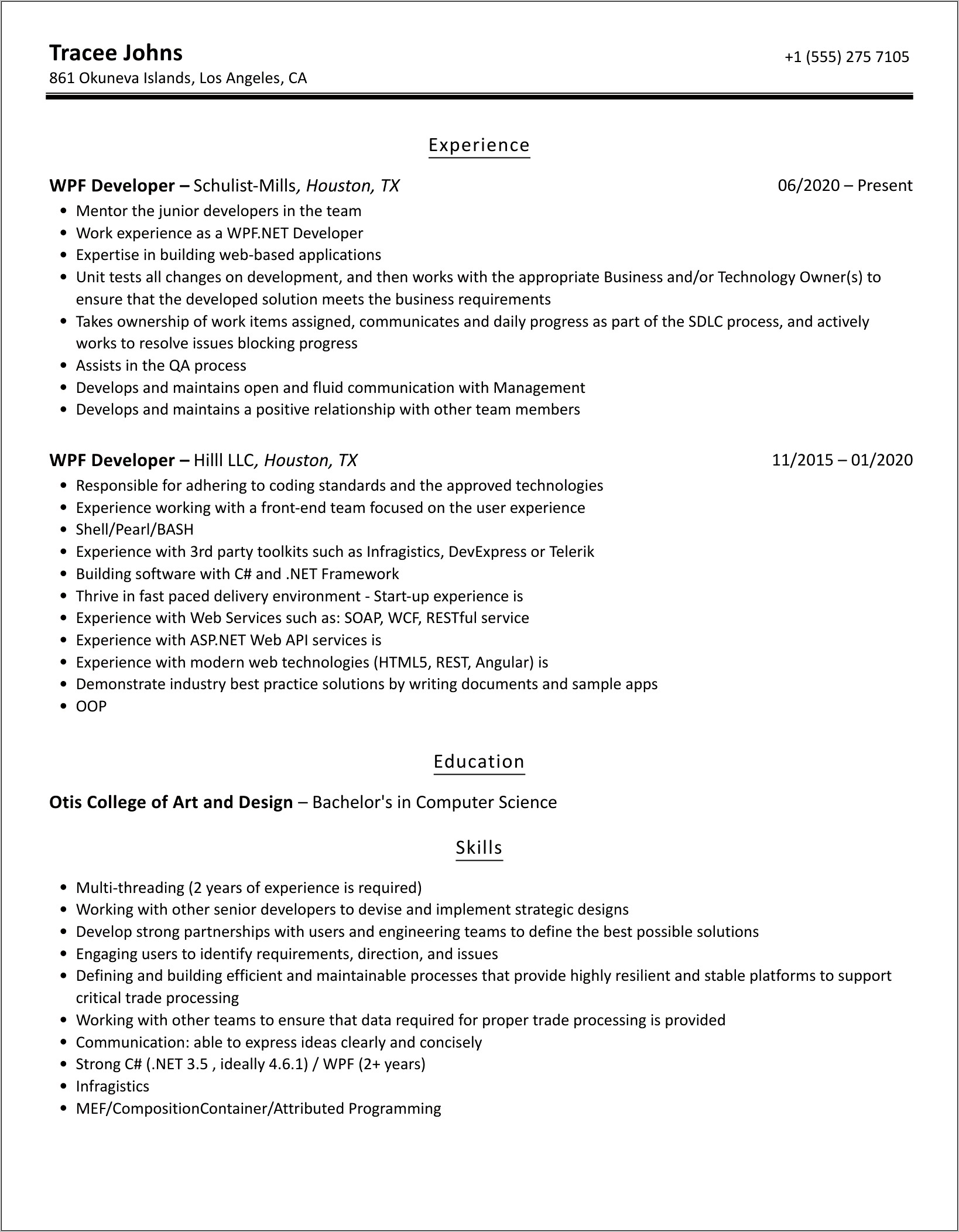 Net Winform Wpf Sample Resume