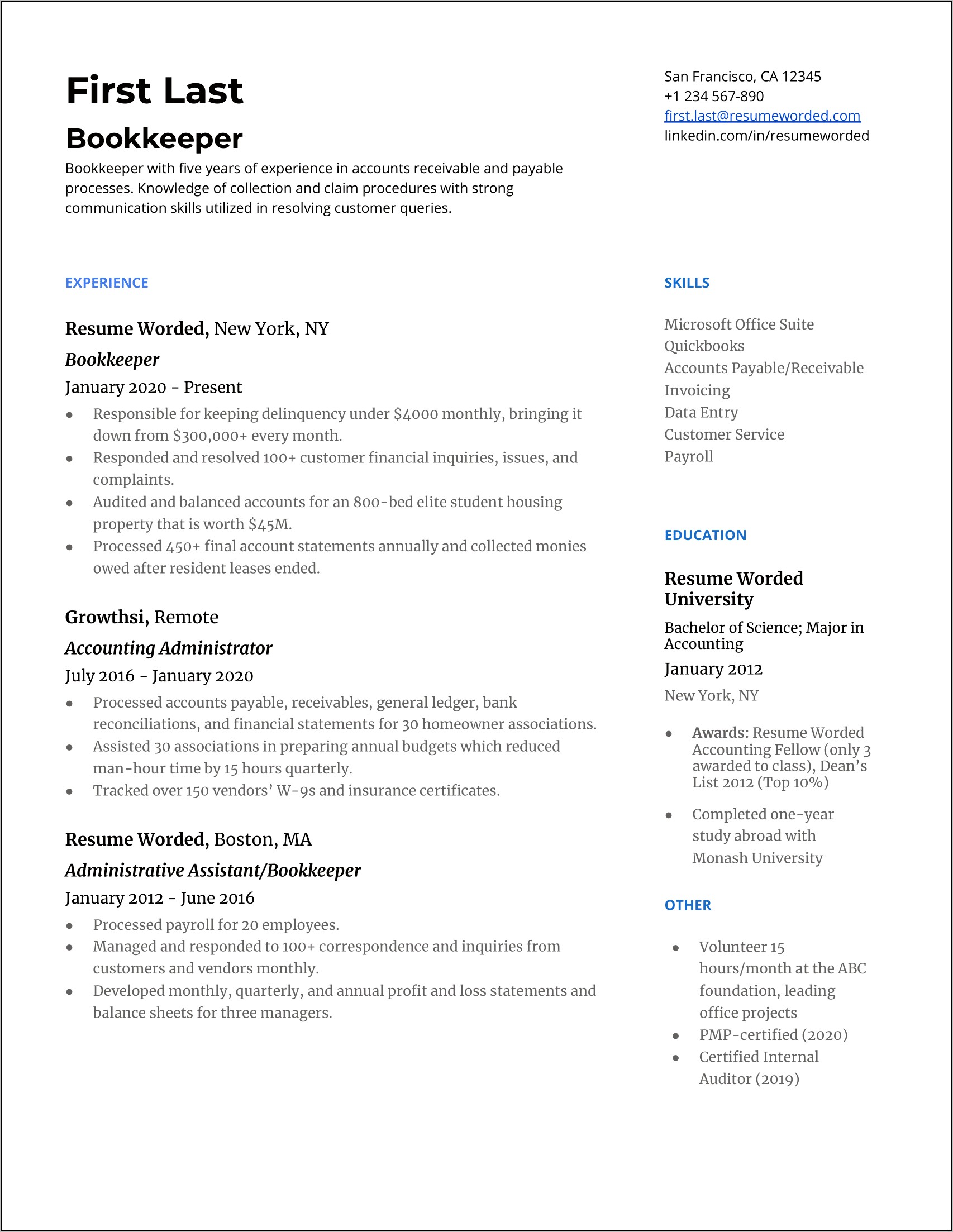 Non Profit Resume Samples Example