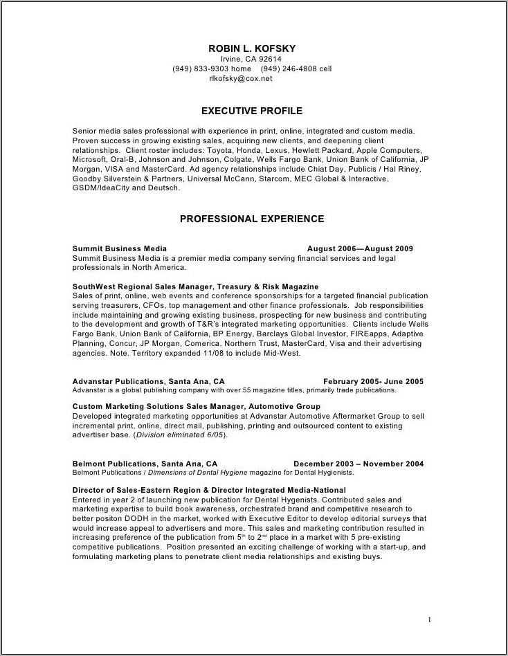 Objective Examples For Sales Resume