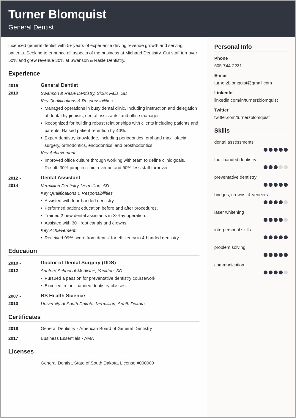 Objective For General Dentist Resume