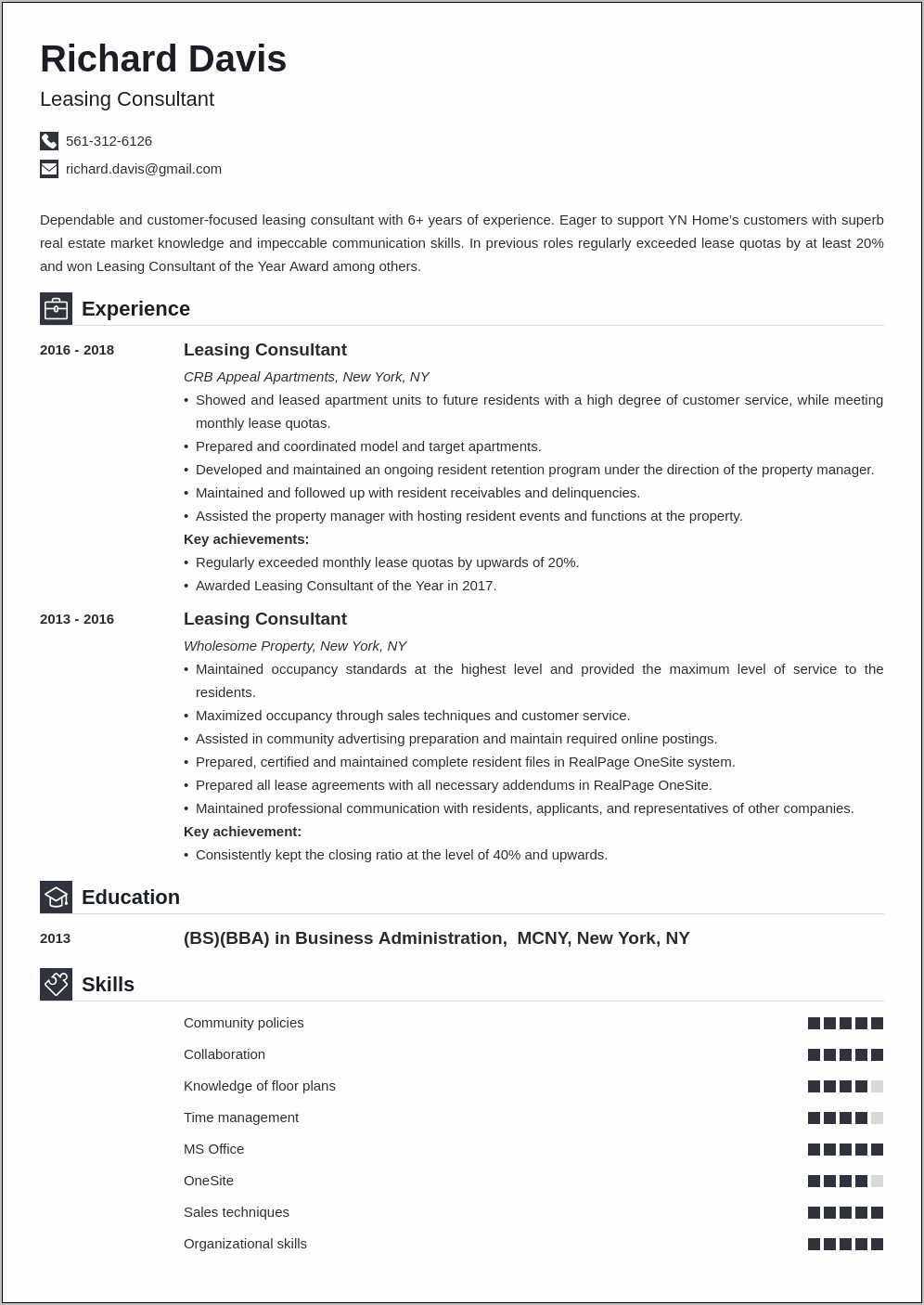 Objective Leasing Agent Resume 2017