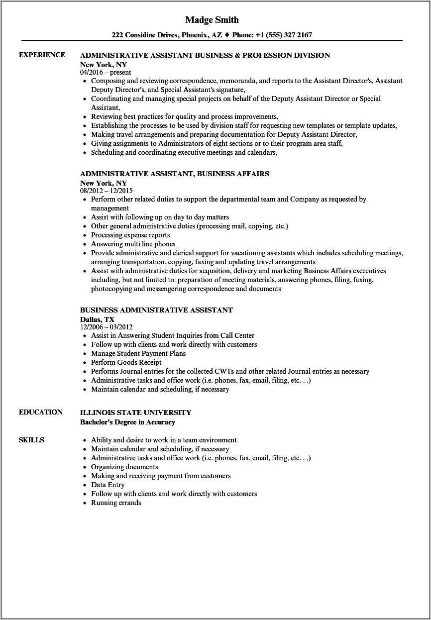 Office Assistant Job Skills Resume