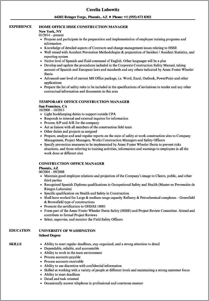 Office Manager School Resume Sample