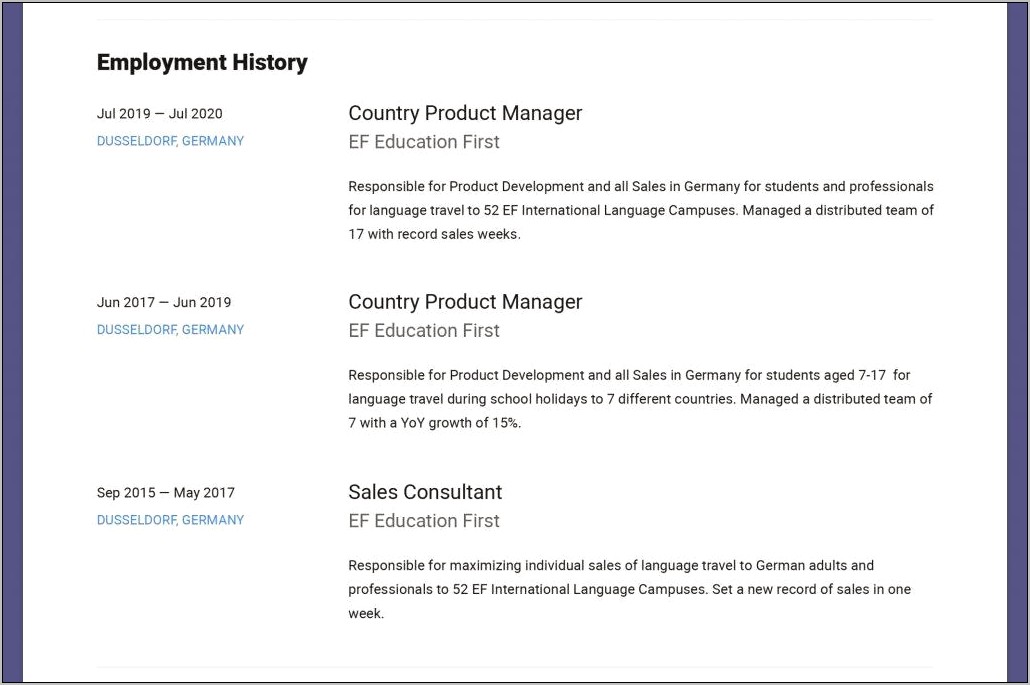 One Page Product Manager Resume