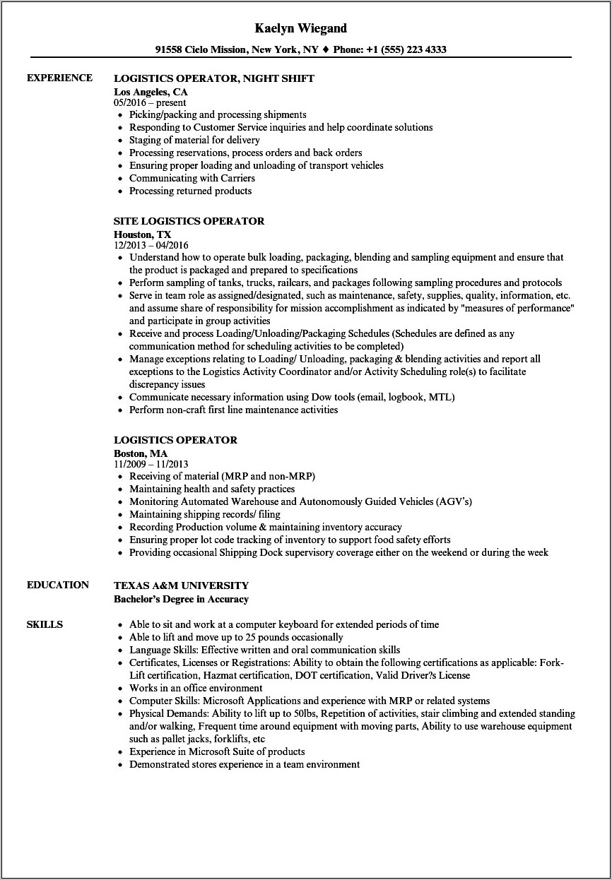 Packaging Operator Skills For Resume