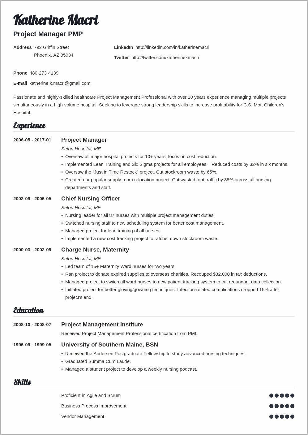 Project Manager Communication Skills Resume