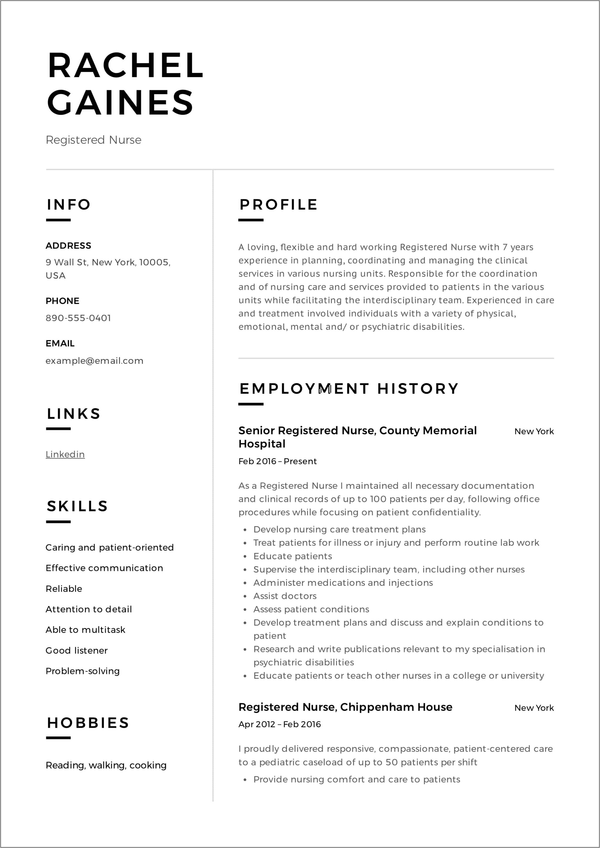 Registered Nurse Pediatrics Job Resume