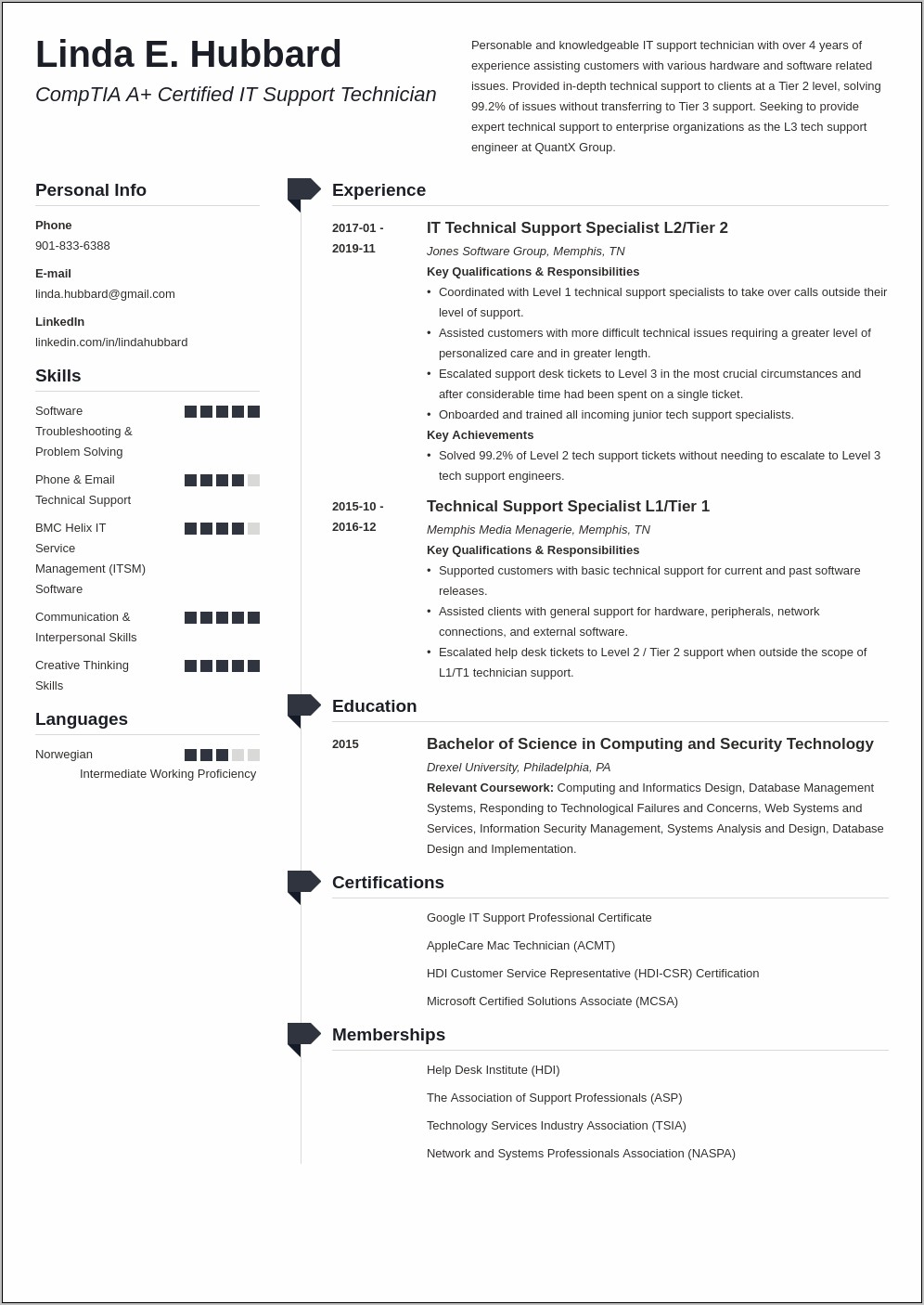 Resume Example For Technical Support