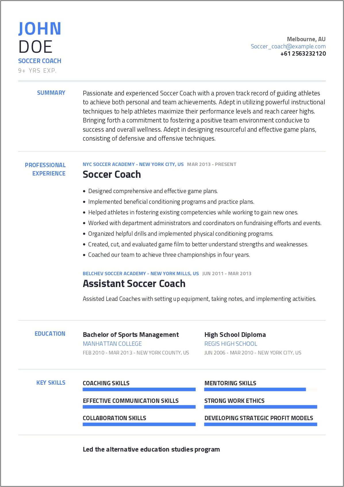 Resume Examples For Job Coach