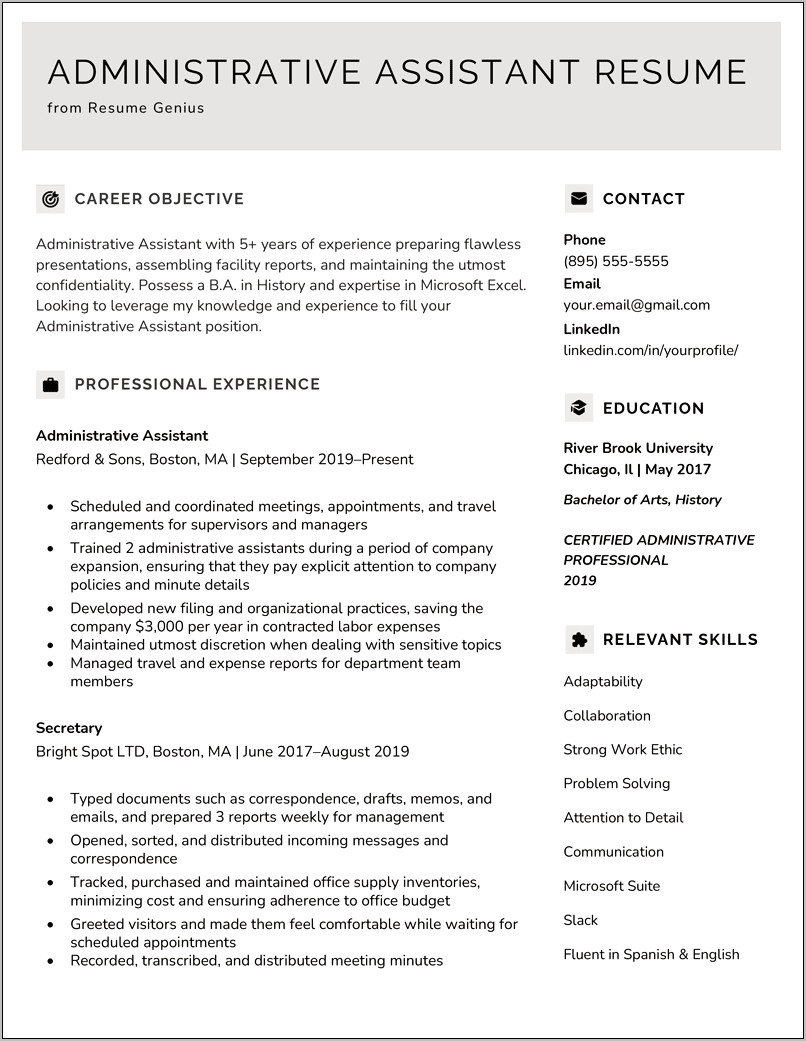 Resume Examples For Management Skills