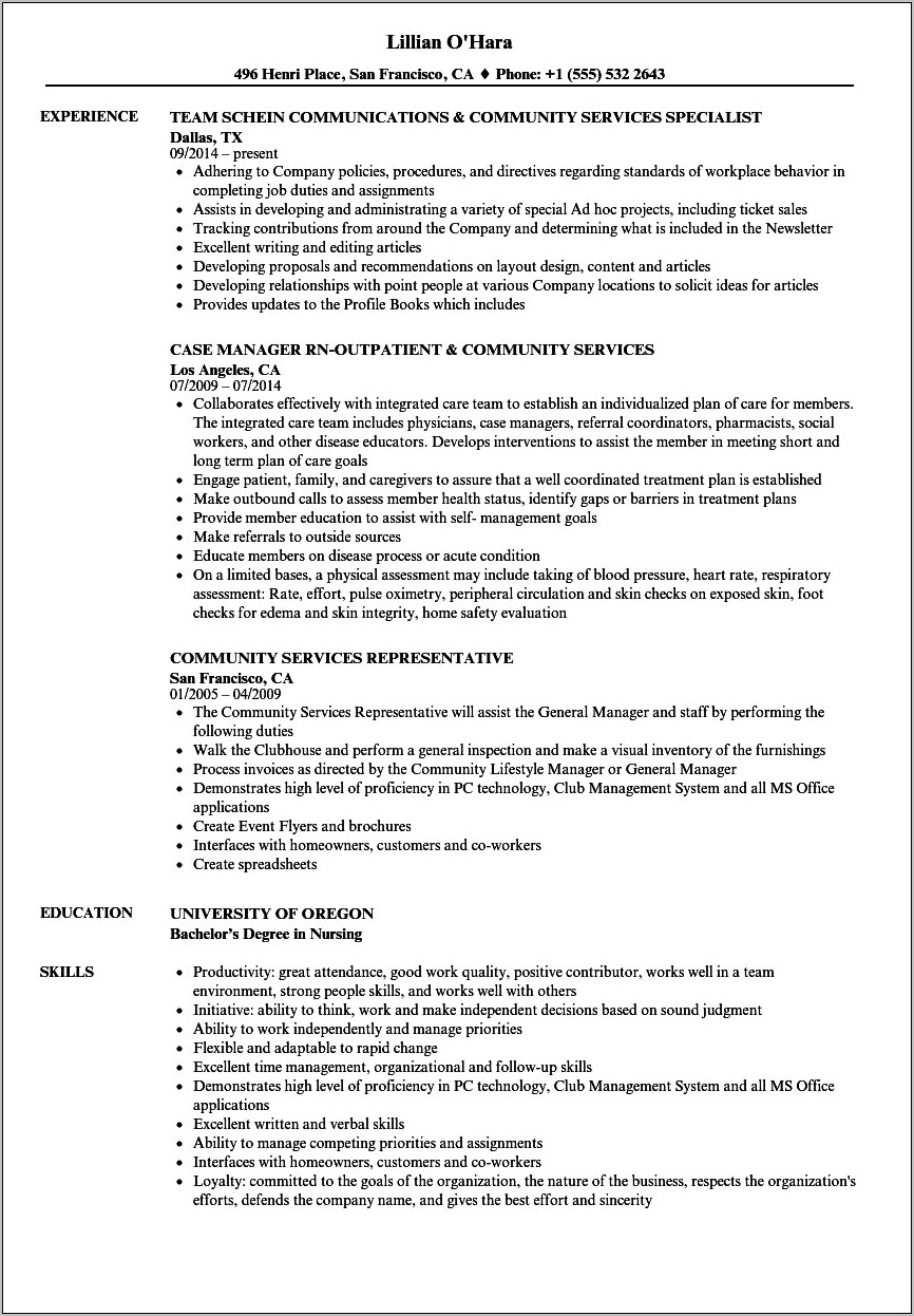 Resume For Community Service Job