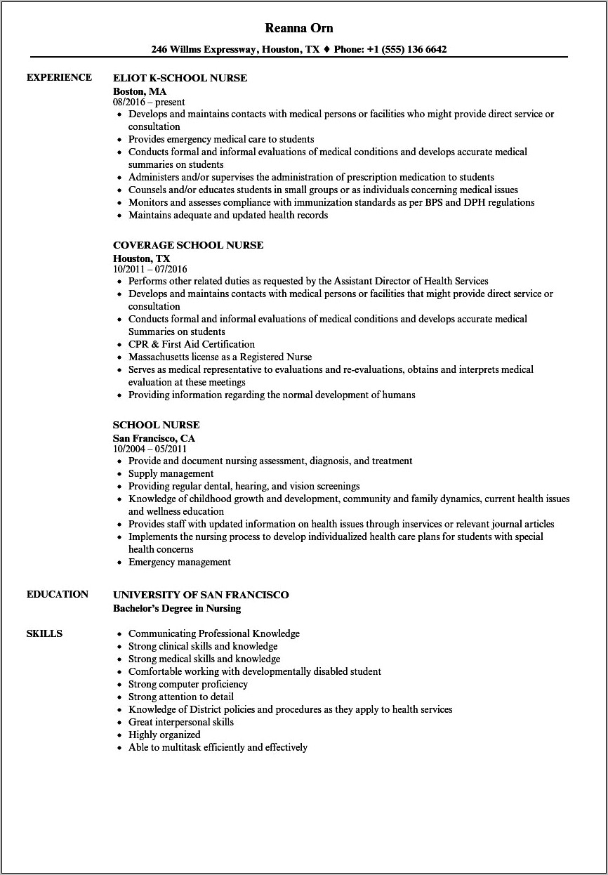 Resume For Nursing School Objective