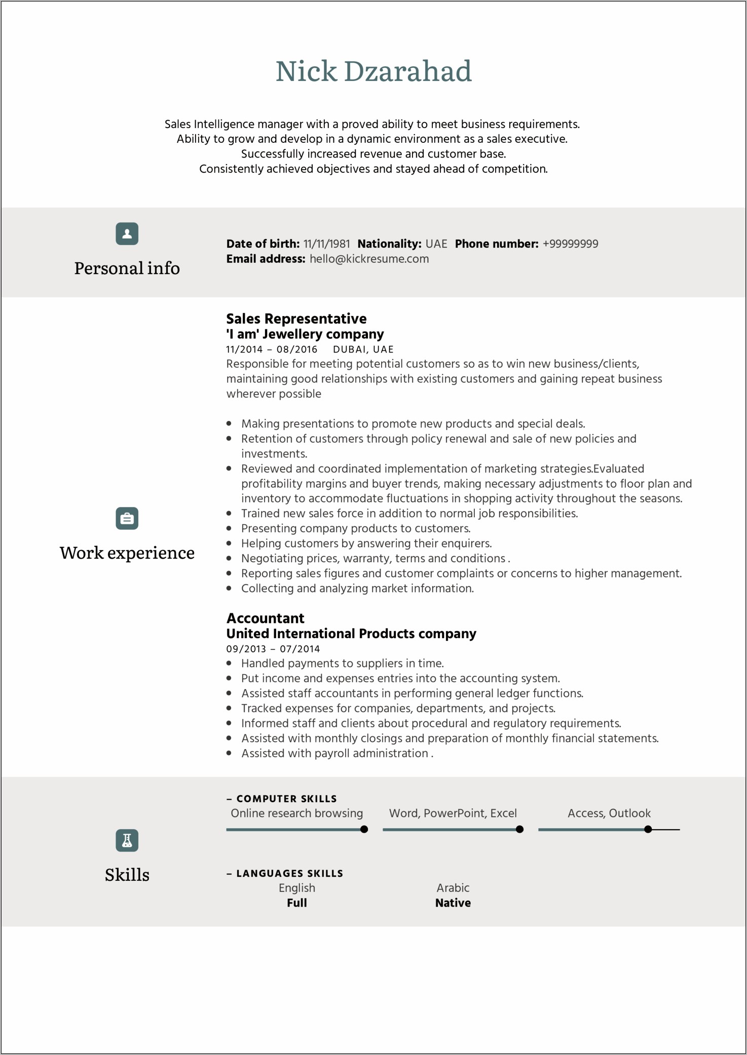 Resume For Online Sales Manager