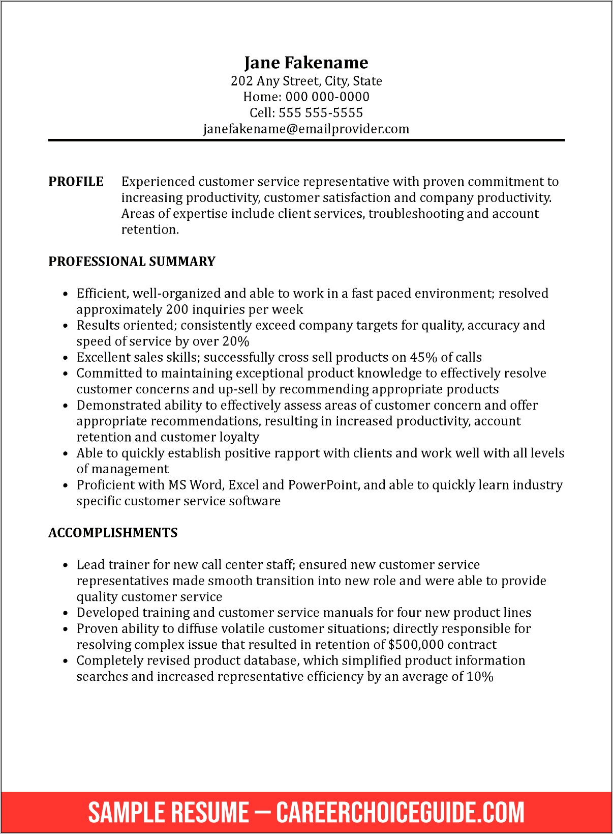 Resume Job Description Customer Service