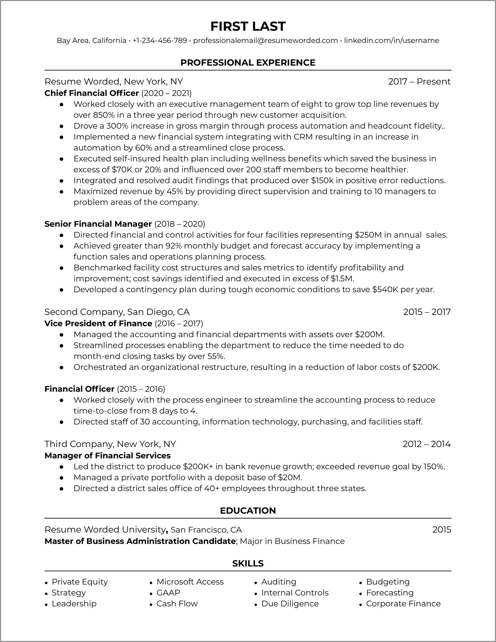 Resume Objective Examples For Cfo