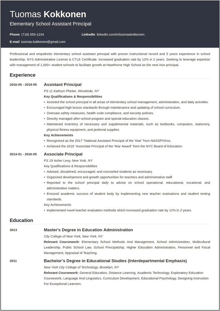 Resume Objective For A Principal