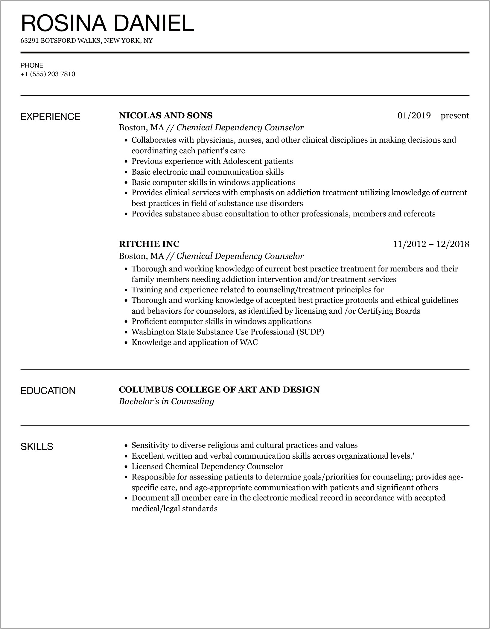 Resume Objective For Addictions Counselor