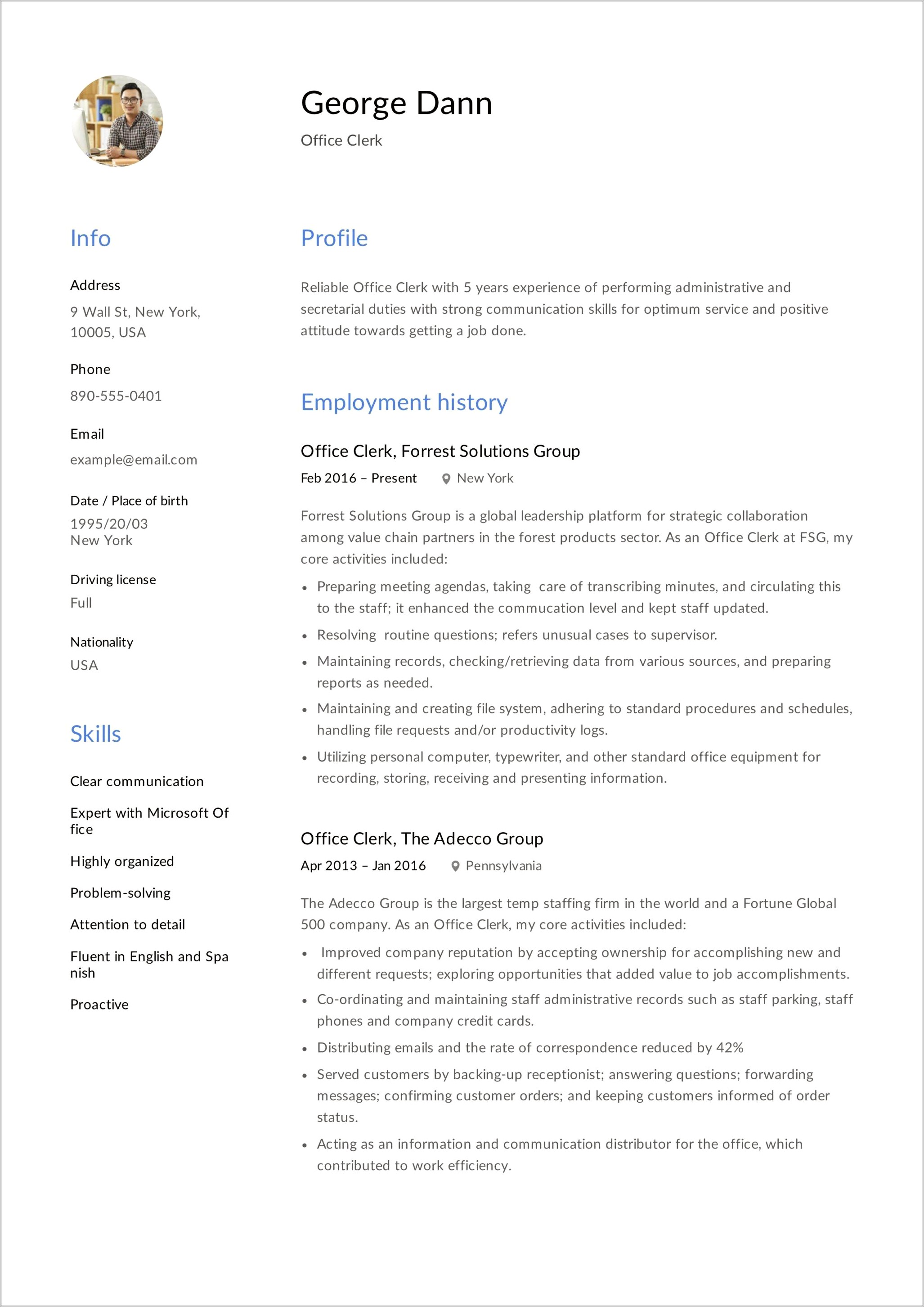 Resume Objective For Clerical Work