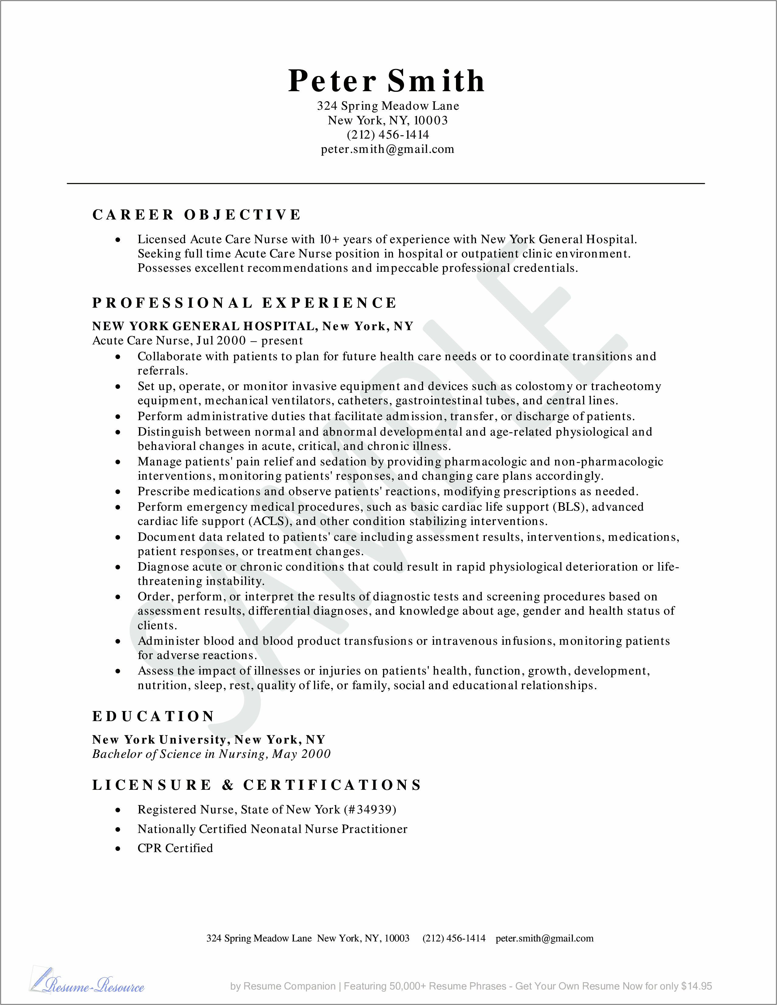 Resume Objective For Healthcare Position