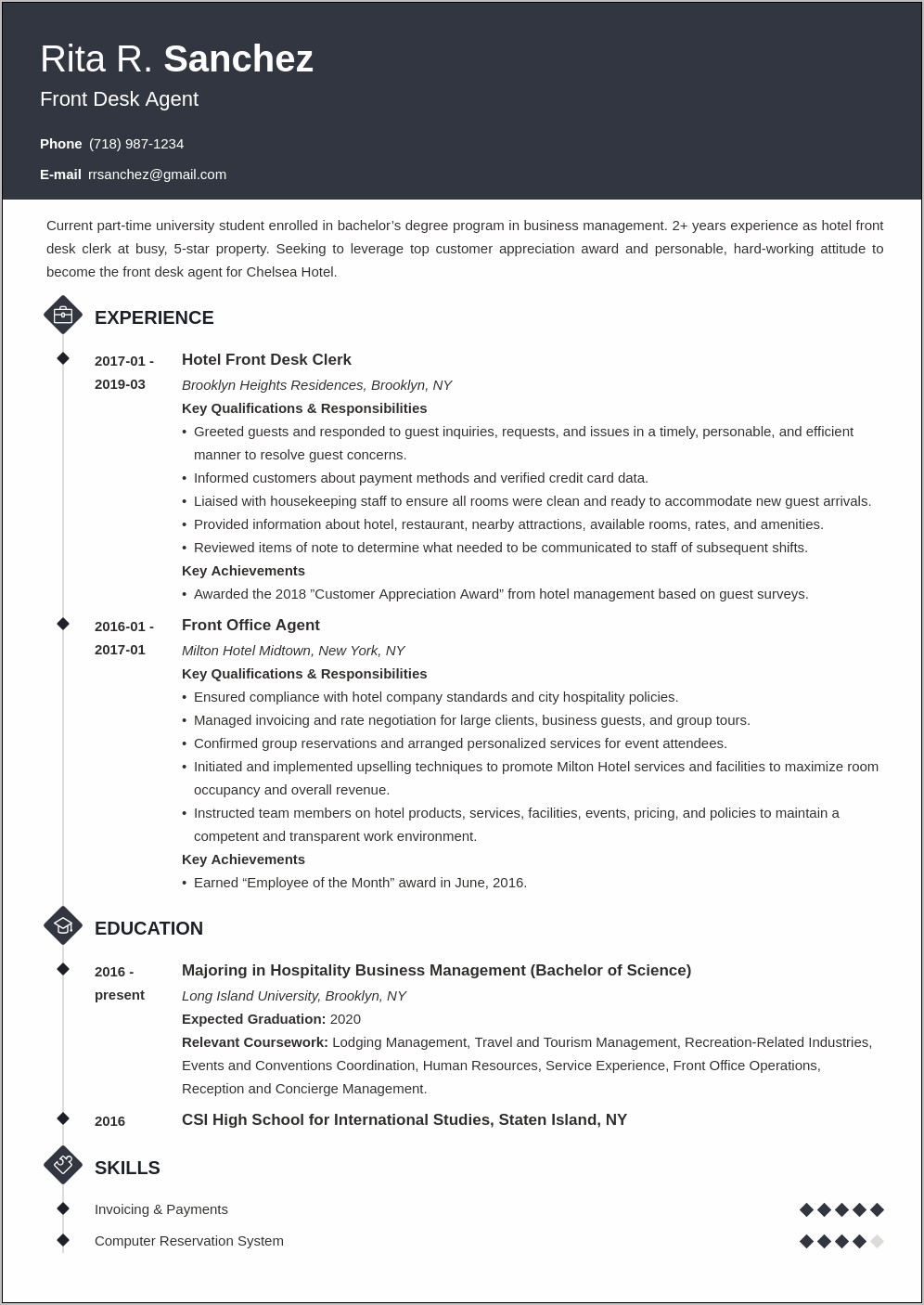 Resume Objective For Reception Job