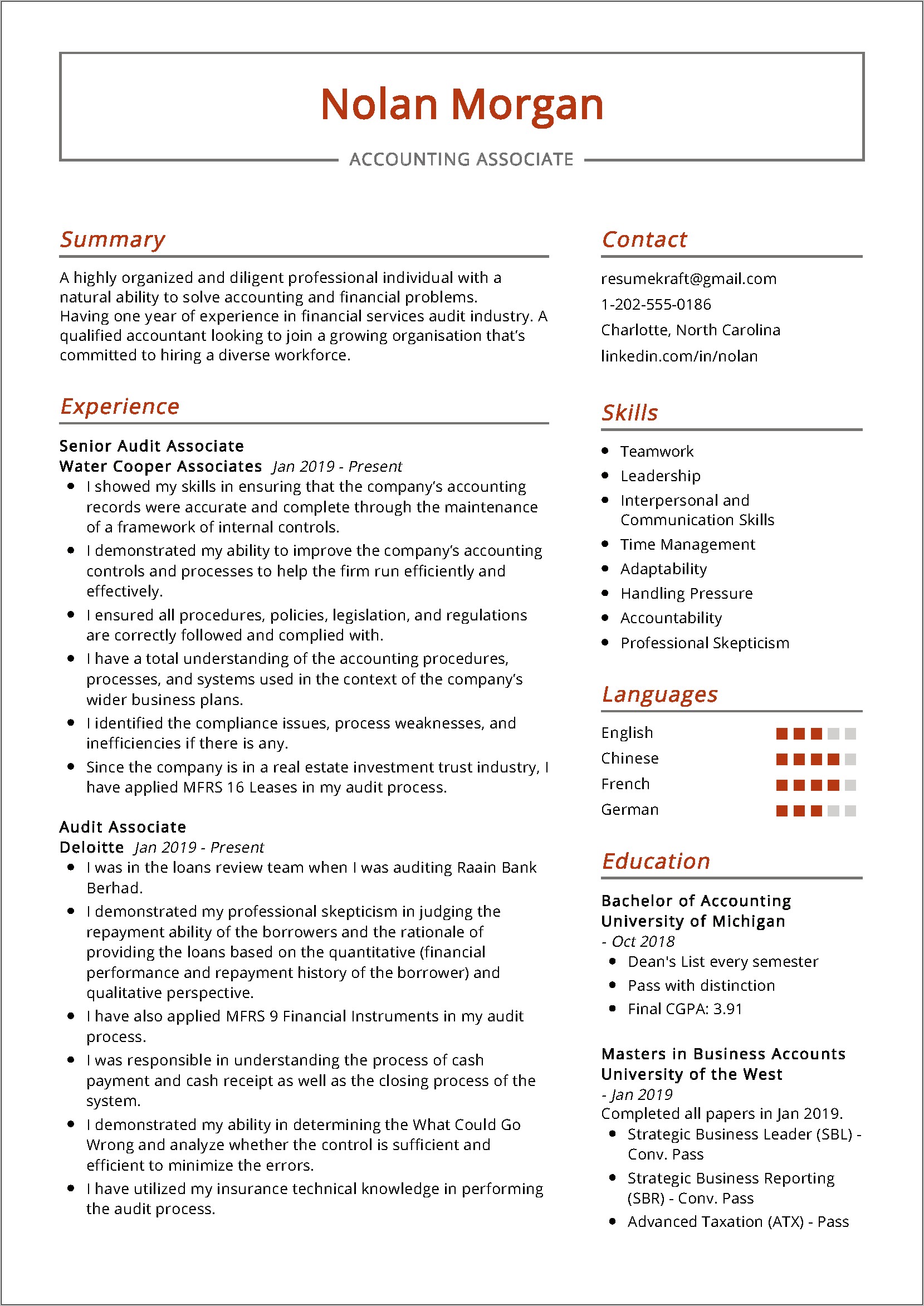 Resume Sample For Accounts Associate