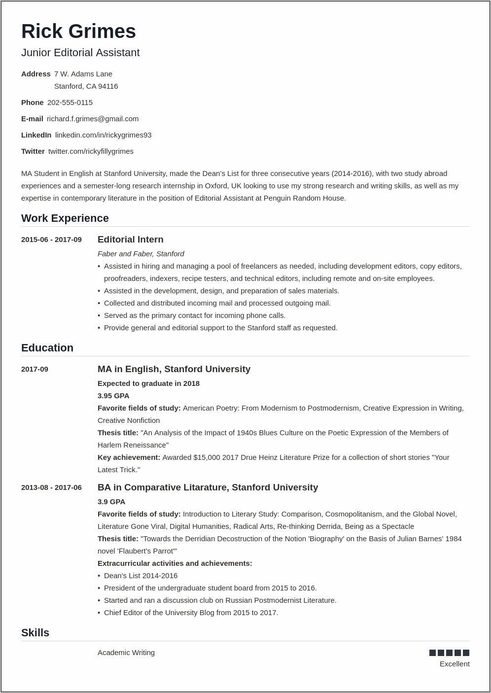 Resume Sample For First Timer