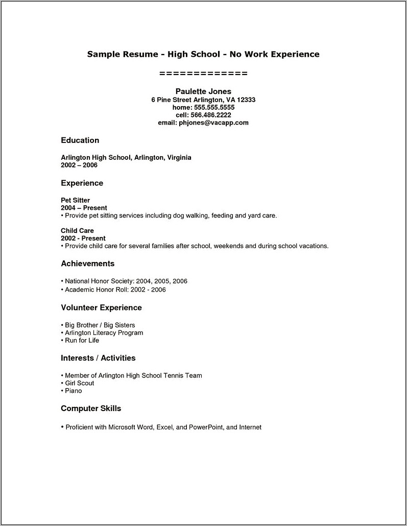 Resume Samples No Experience College