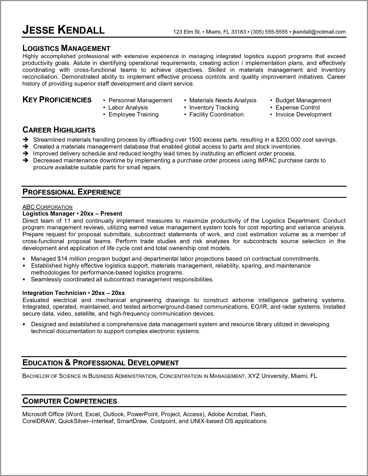 Resume Templates For Logistics Job