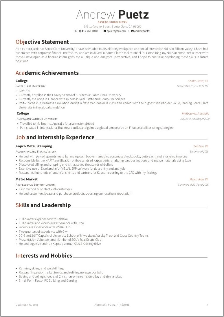 Resume Using Objective Statement 2019